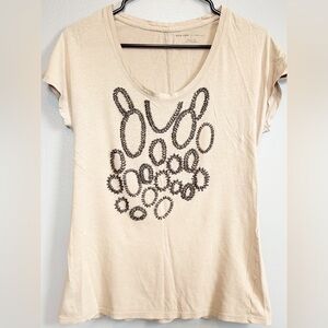 New York & Company Tee Women’s Tan Fitted Polo T-Shirt Size Small